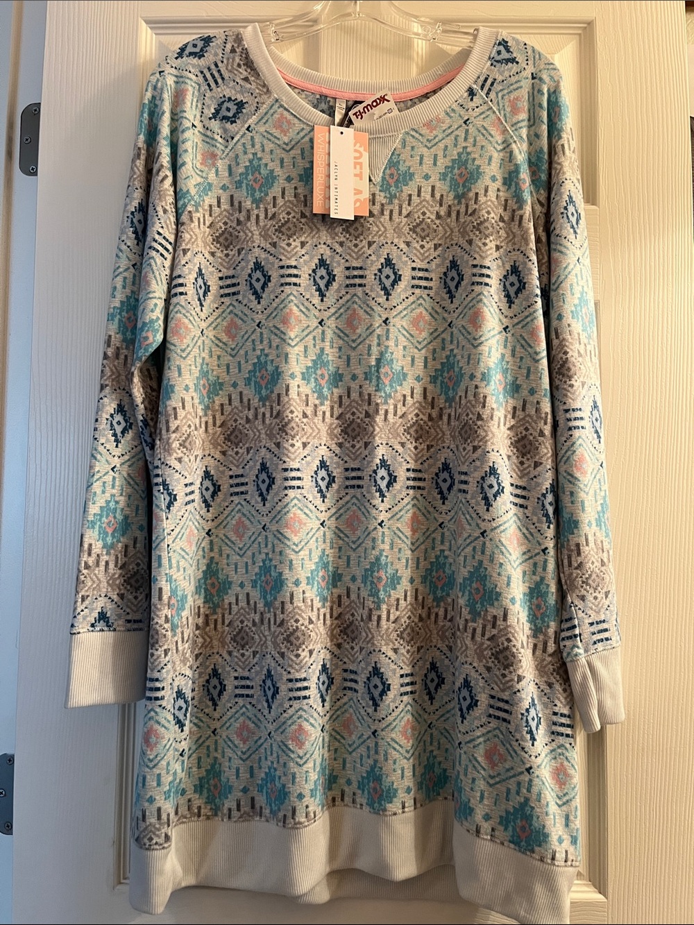 Cute Aztec Print Pullover Sleep Shirt - Mint, Navy, Gray, Pink